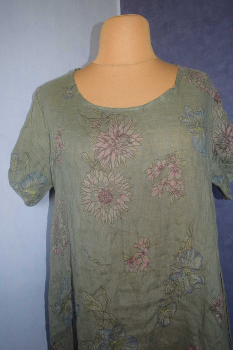 Oryginalna Sukienka lniana letnia włoska z rozporkami _46