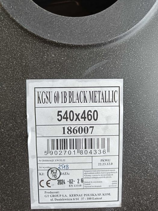 Zlewozmywak granitowy Kernau KGS U 60 1B Black Metallic