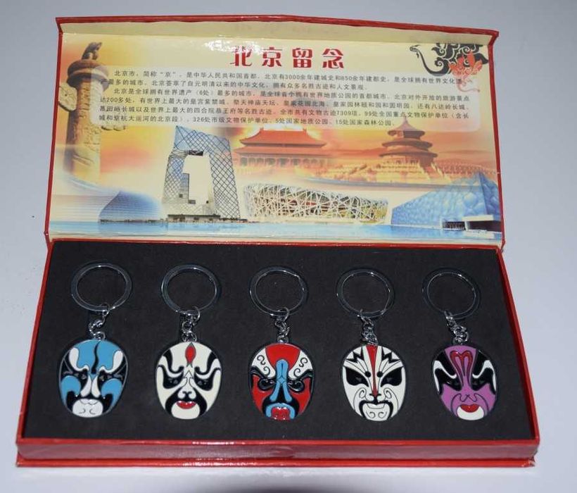 Coleção de 5 porta-chaves com máscaras da Ópera Chinesa