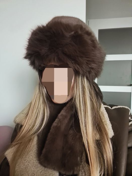 futrzany komplet czapka szal rosyjski styl futro futrzana beret russia
