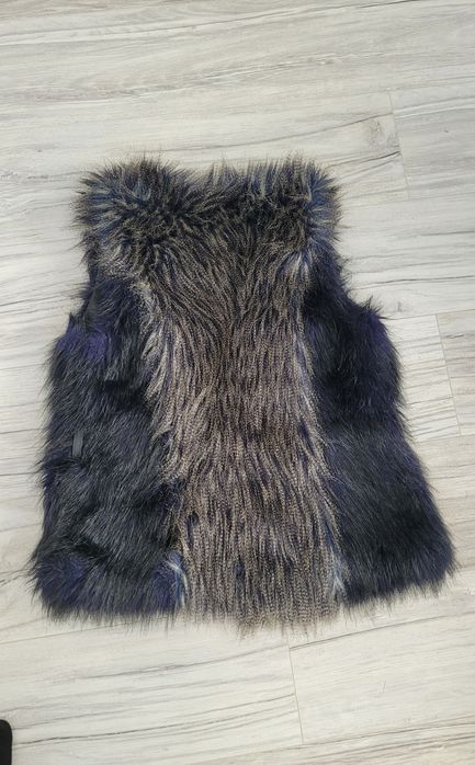 Kamizelka/bezrękawnik granatowo szary niezapinany futerko H&M