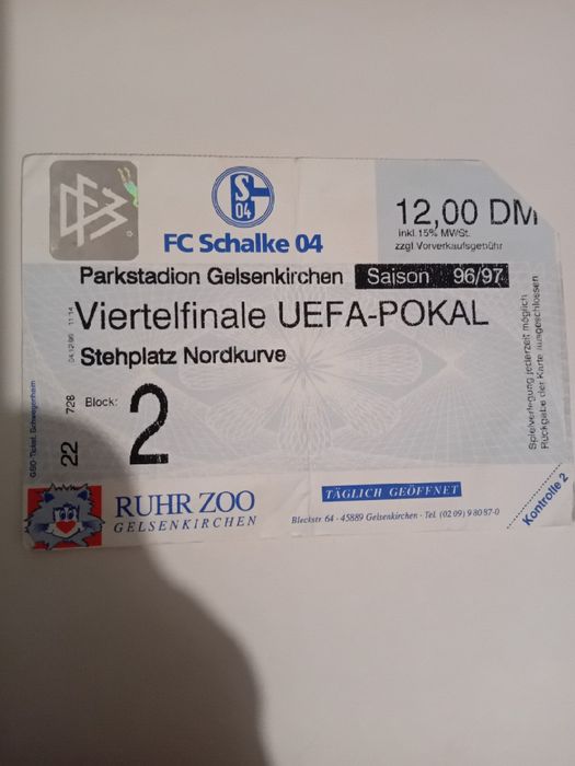 Bilet meczowy z ćwierćfinału Pucharu UEFA sezonu 96/97
