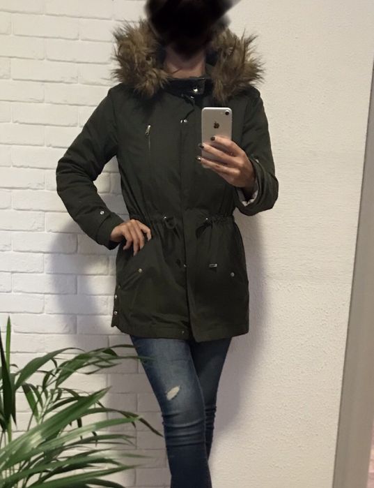 Kurtka parka ZARA khaki futerko