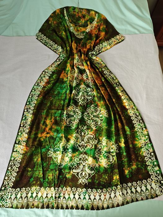 Vestido Longo Boho / Kaftan de Algodão (Tailândia) – Tamanho Único (Como Novo)