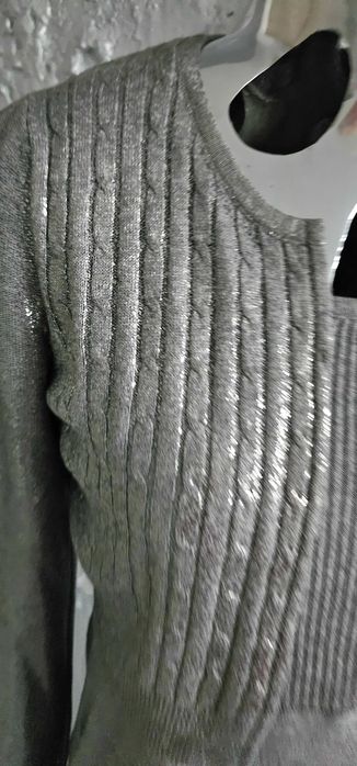 Twinset sweterek srebrny 2 częsci blizniak roz L