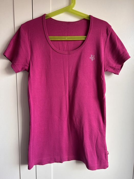 Fuksjowa bluzka dla dziewczynki prążek r. 164-170 T-shirt 14/16 lat