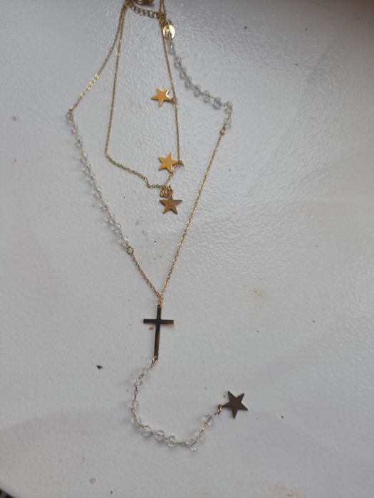 Nowy naszyjnik celebrytka podwójna krzyż i gwiazdki