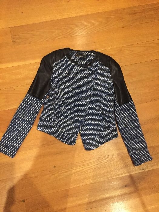 Blusão em cabedal e tecido