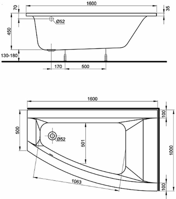 KOŁO wanna narożna prawa Clarissa 160x100 akrylowa bateria zagłówek