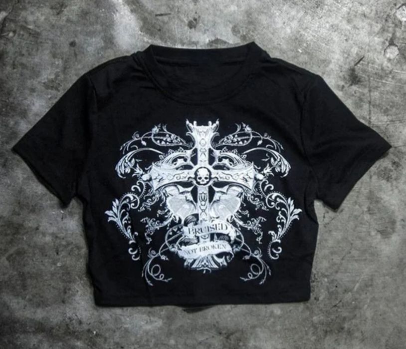 Koszulka krótka czarna S crop top goth