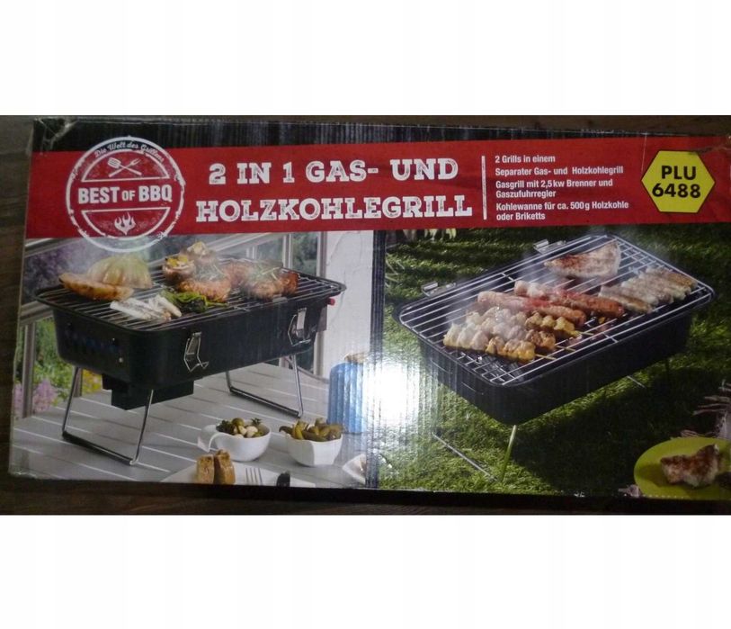 Grill gazowo-węglowy turystyczny stołowy przenośny 2w1 !