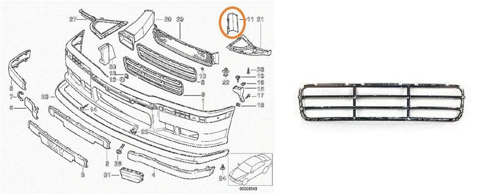 Боковые крепления решетки BMW E36