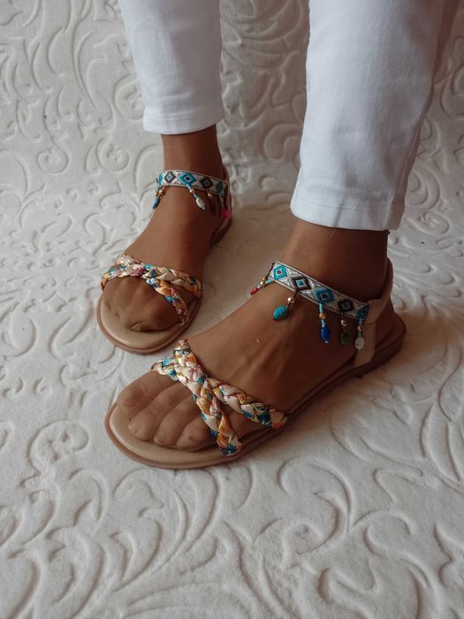 (41/42) Bogato zdobione sandałki w stylu Boho , NOWE