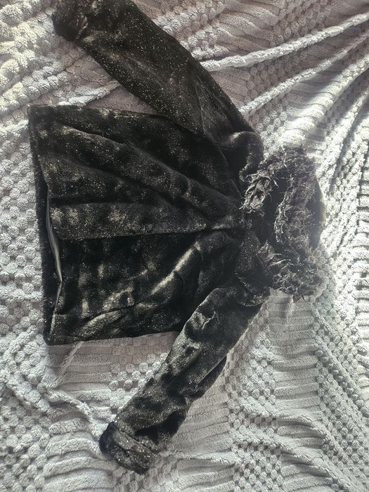 Czarne Futerko z Kapturem 44 XXL Błyszczące Glamour Sylwester