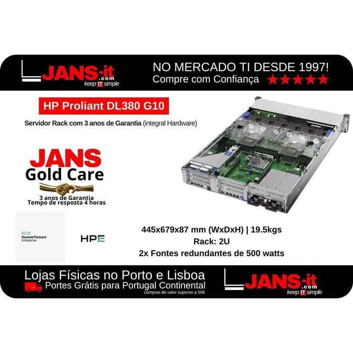 HP Proliant DL380 G10 | 2P Xeon Gold 6134 | 64GB | 3xSSD 1TB | SA P408a