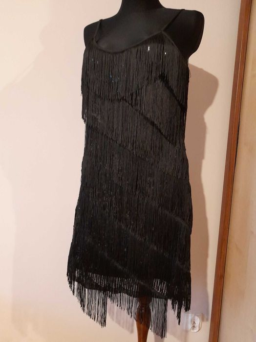 sukienka cekinowa z frędzlami NOWA XL- XXL Wymiary! (latino, lata20te)