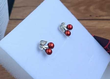 NOWE kolczyki wiśnie wisienki czereśnie 925 srebrne sztyft cherry red