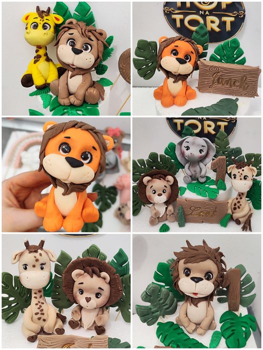 Safari figurki dekoracyjne ozdoby na tort z masy cukrowej