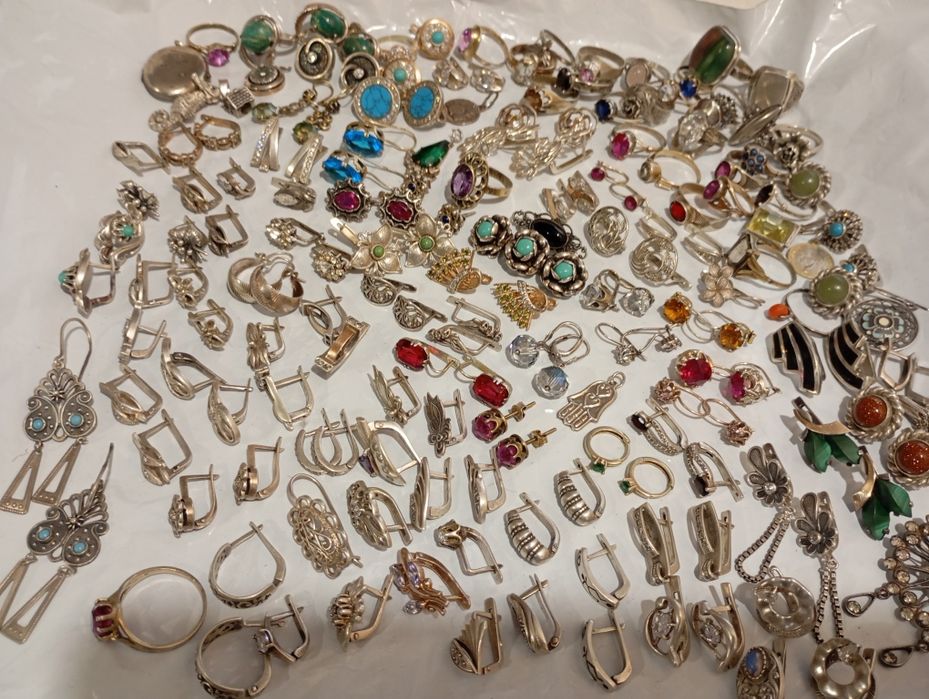 Серебряные серьги разное серебро винтаж