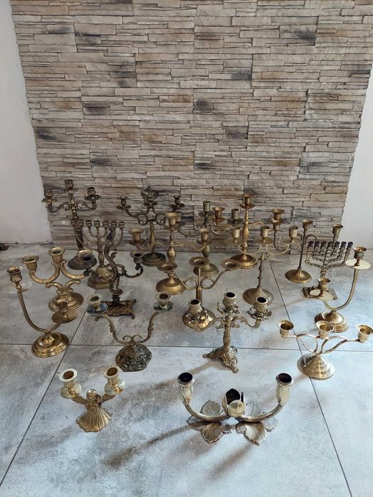 mosiężny kandelabr, świecznik, lichtarz, ciekawy przedmiot