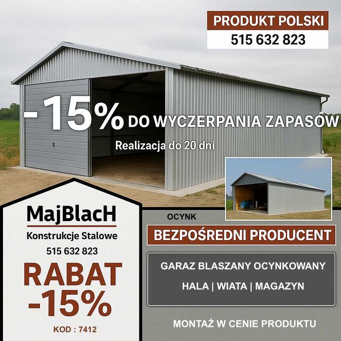 JEDNOSPADOWA Ocynkowana - Wiata /Hala / Garaż | PRODUCENT – Maj-Blach
