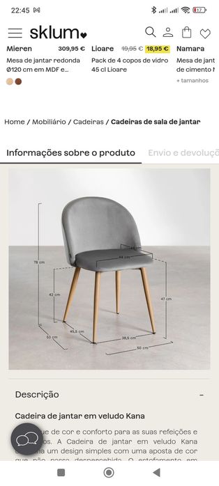 Pack 8 Cadeiras de jantar skulum