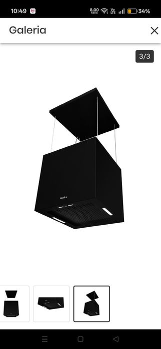 Okap wyspowy Amica OWC4445BP Czarny Mat Nowy Na linkach Loft Kostka 42