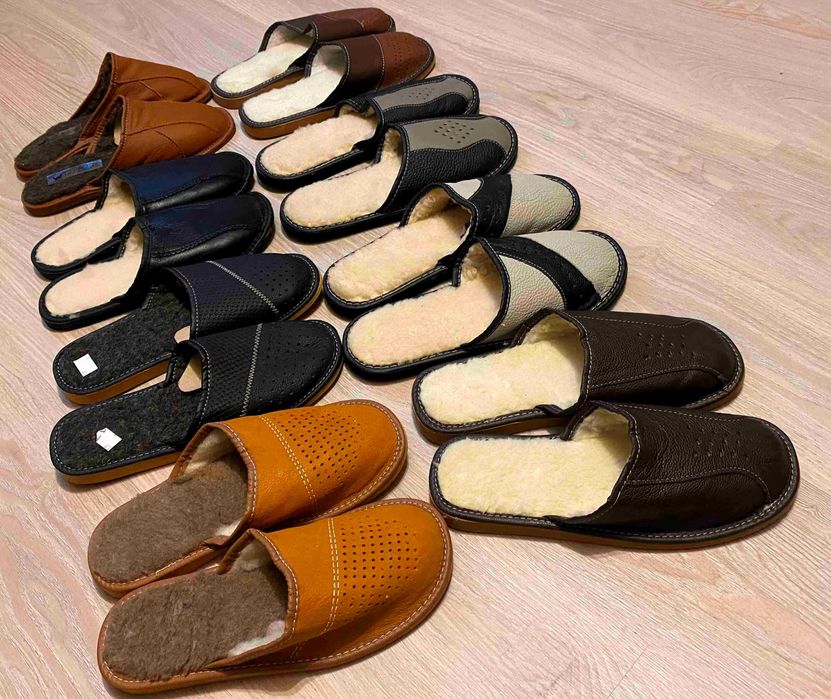 Чоловічі тапочки шкіряні на меху, на овчині, кімнатні, зимові, мужские