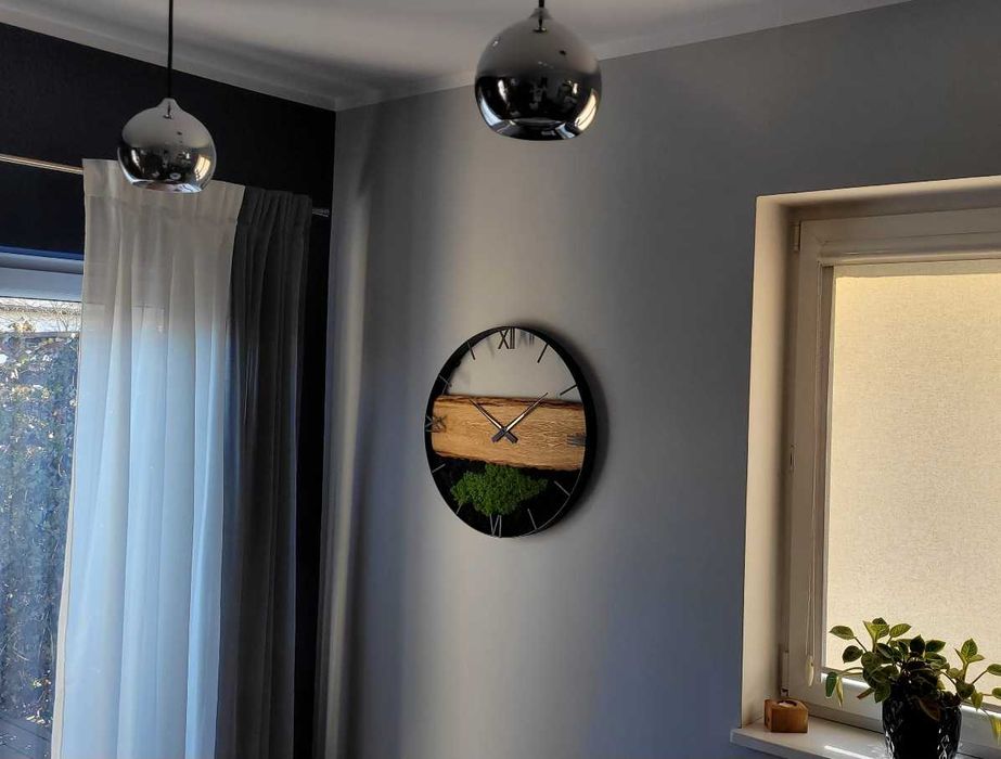 Dębowy zegar 60cm ścienny Loft, Industrial, Chrobotek. Rękodzieło