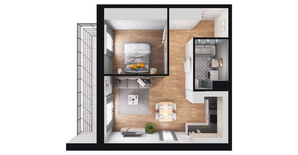 2-pokojowe mieszkanie 44 m² + balkon - Widok 3