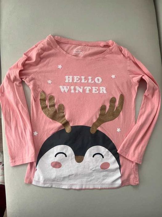 Bluzka od piżamy brokat pingwinek świąteczna bawełna z wiskozą XS