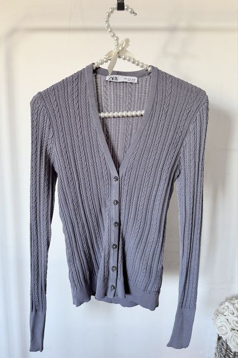 Sweter kardigan M Zara prążkowana dzianina zdobienia na guzikach