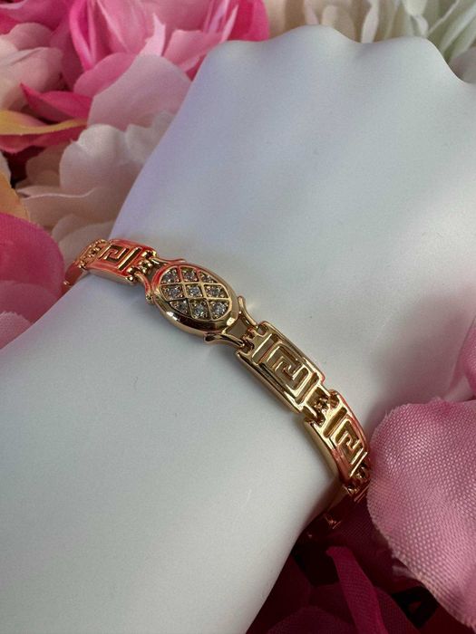 Bransoletka 19 cm stal wzór grecki pozłacana 18k b740