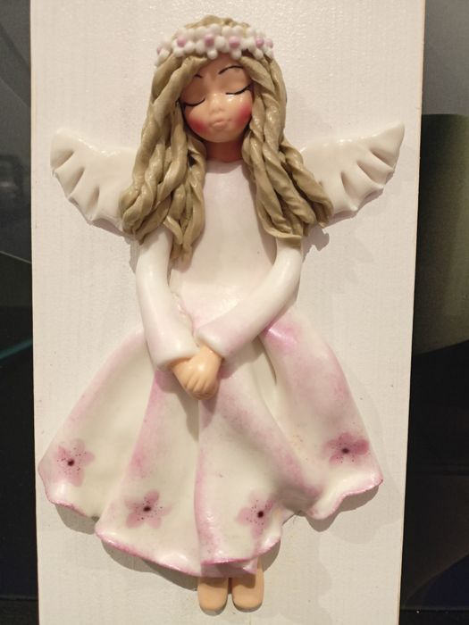 Aniołek na desce idealny prezent upominek Komunia Św,Chrzest-dedykacja