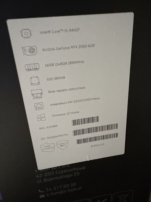 Komputer Gamingowy i5-9400F | RTX 2060 6GB | 16GB RAM | SSD 960GB