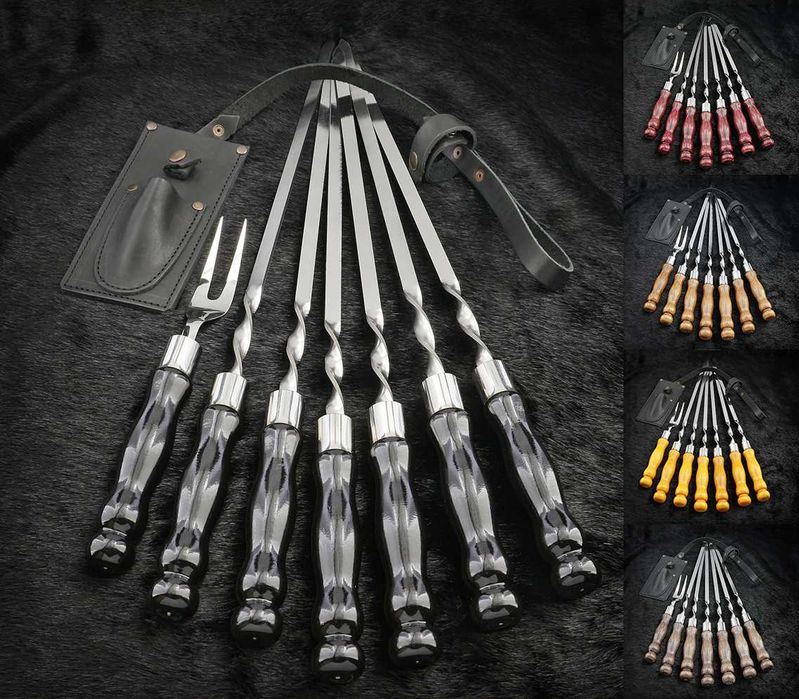 Шампуры "Классические" в кожаном колчане и подарочной коробке