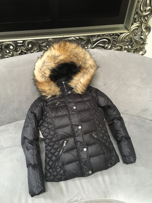 Rockandblue czarna kurtka pikowana 34 XS lis puch naturalny futro nowa