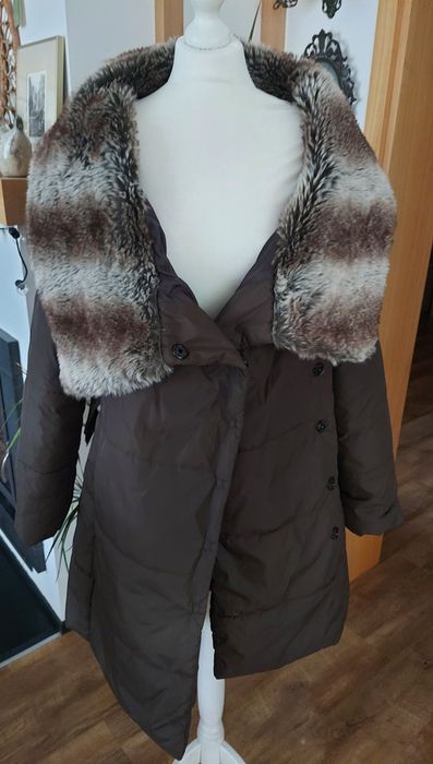 Płaszcz brązowy futerko CARRY rozm XL