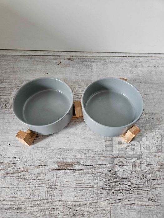 Miski ceramiczne dla psa kota zestaw 2 sztuki x 400 ml szare