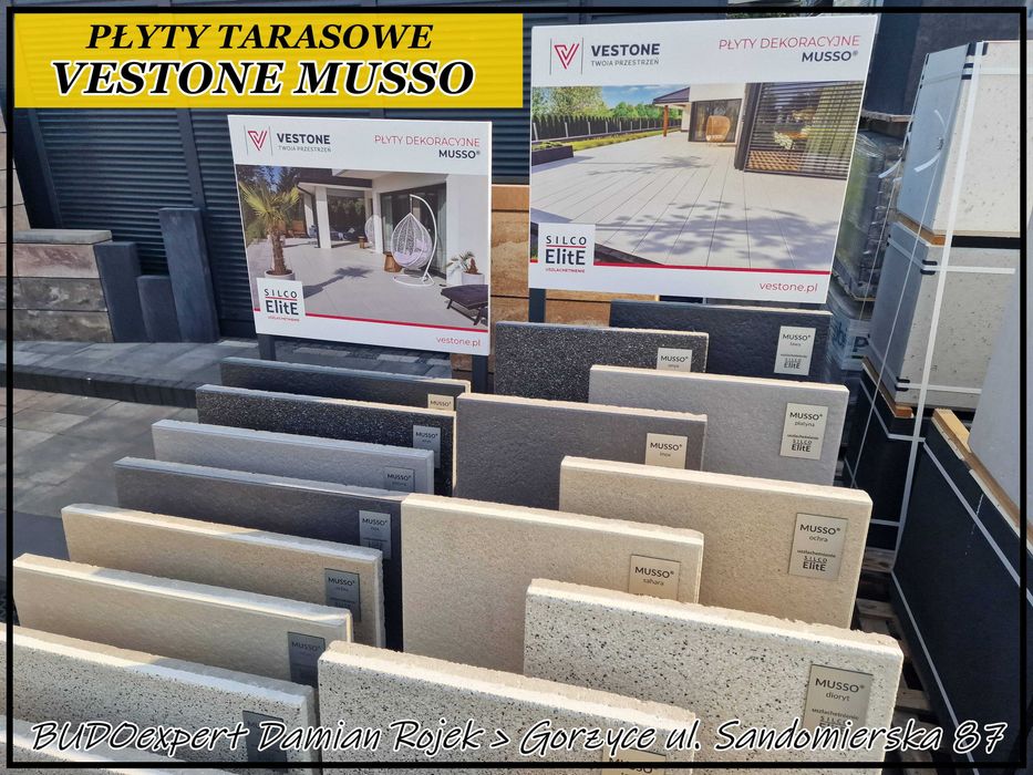 Dekoracyjne płyty TARASOWE 60x60 / 80x40 VESTONE MUSSO kolory Cristal / Opal / Topaz / Onyx / Dioryt / Platyna / Sahara / Ochra / Inox / Lawa