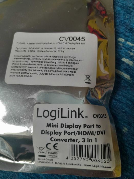 Adapter LogiLink miniDisplayPort - HDMI/DVI/DP 3w1