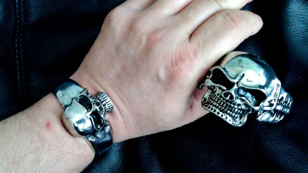 Masywna bransoletka czaszka chopper Harley styl moto rock metal gotyk