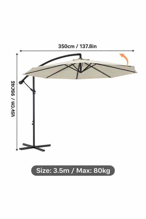 Large 3.5m Cantileverr Patio Parasol with Crank – UV Protection