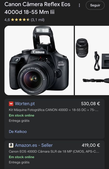 Canon 4000D + Lente 18-55mm