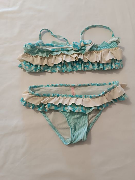 Bikini Azul com Folhos. Menina 7 a 8 Anos. B com B