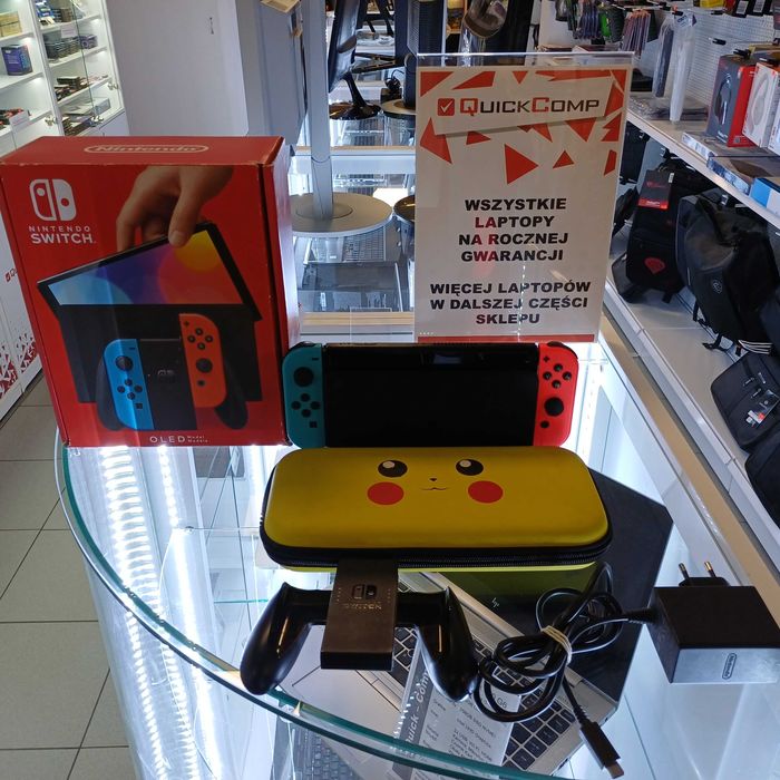 Konsola Nintendo Switch OLED - SZKŁO + Futerał - KOMPLET - ROK Gwar