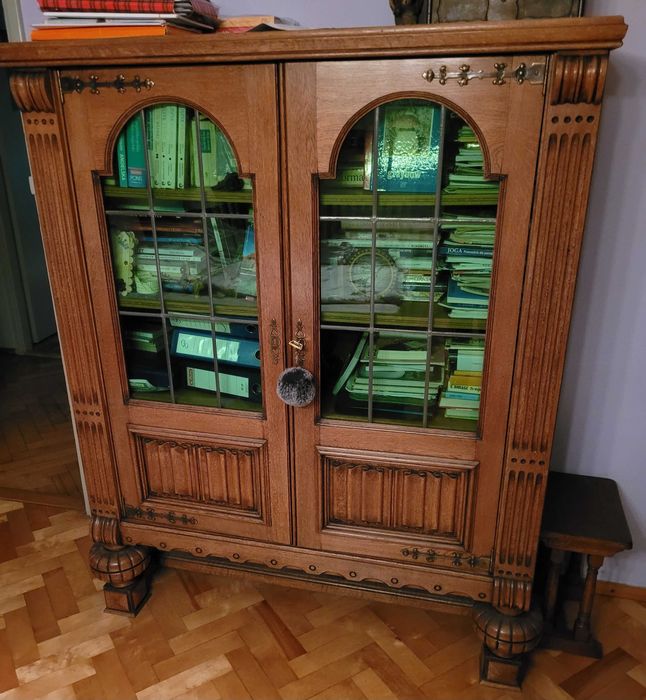 Biblioteka antyk witryna dębowa secesja kolor orzech przełom XIX XX w.