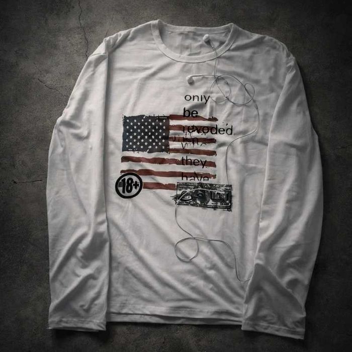 White long sleeve USA loose graphic tee y2k vintage лонг