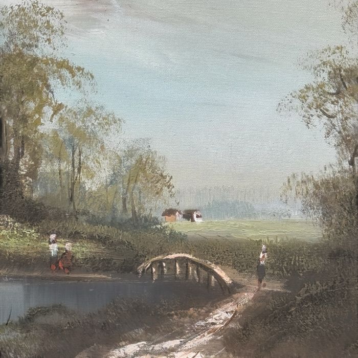 Pejzaż olejny na płótnie w drewnianej ramie b5/12052