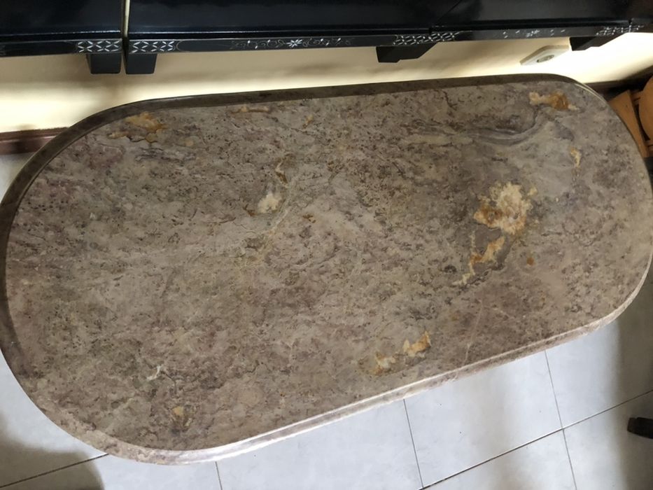 Mesa de centro em marmore latao e cobre